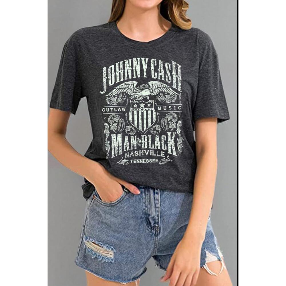 NWOT Johnny Cash "Man in Black" Concert Short‎ Sleeve T-shirt Top